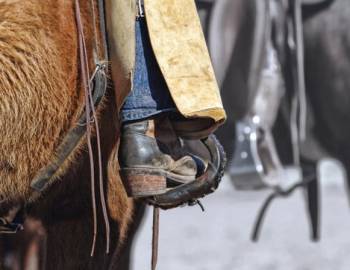 Close-Up of Cowboy's Spurs on Saddle in Jackson Hole, Wyoming