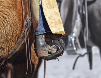 cowboy with spurs on saddle