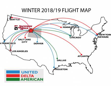 Winter Jackson Hole Flight Map 2018-19