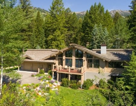 Aerial shot of Wildflower House in Jackson Hole, Wyoming