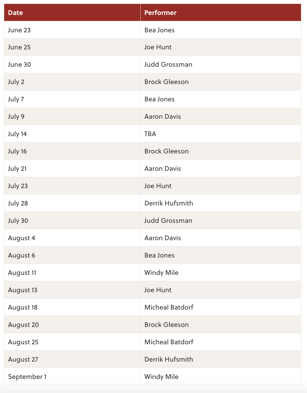 2025 Deck at Piste Live Music Lineup