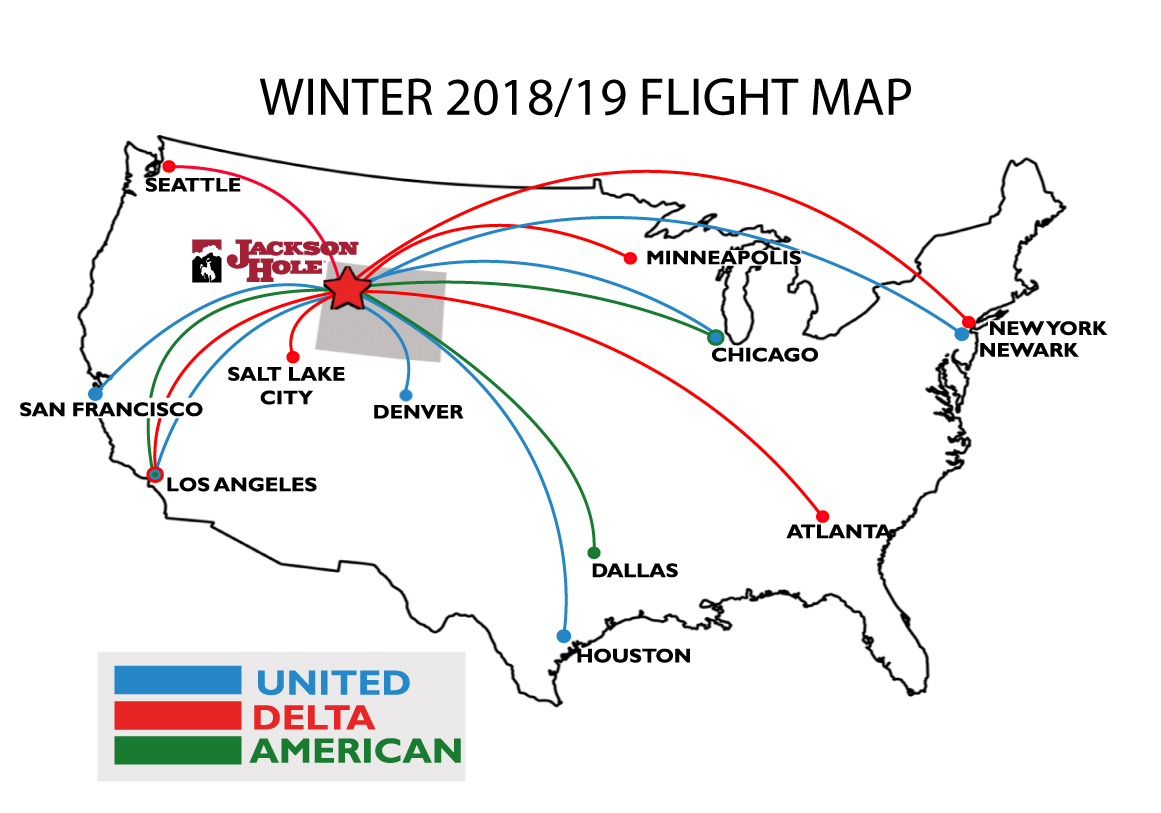 Winter Jackson Hole Flight Map 2018-19